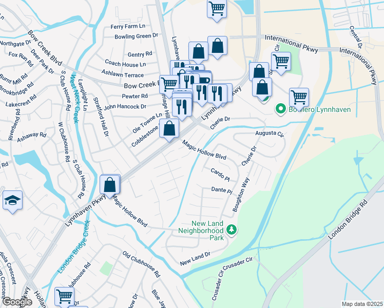 map of restaurants, bars, coffee shops, grocery stores, and more near 2961 Trewey Court in Virginia Beach