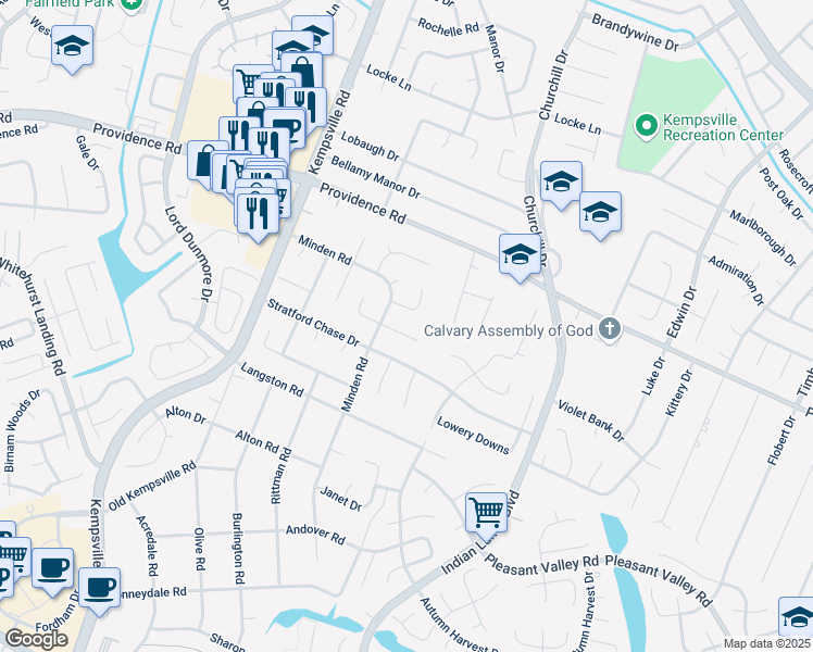 map of restaurants, bars, coffee shops, grocery stores, and more near 5004 Meadow Pines Place in Virginia Beach