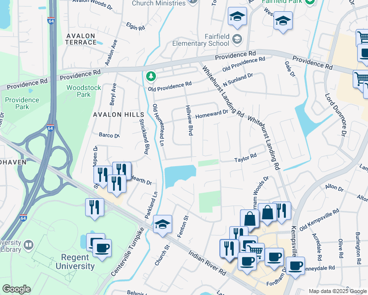 map of restaurants, bars, coffee shops, grocery stores, and more near 973 West Goodview Drive in Virginia Beach