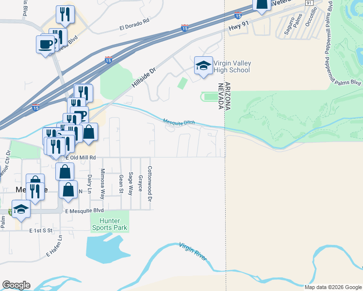 map of restaurants, bars, coffee shops, grocery stores, and more near 328 Francy Lane in Mesquite