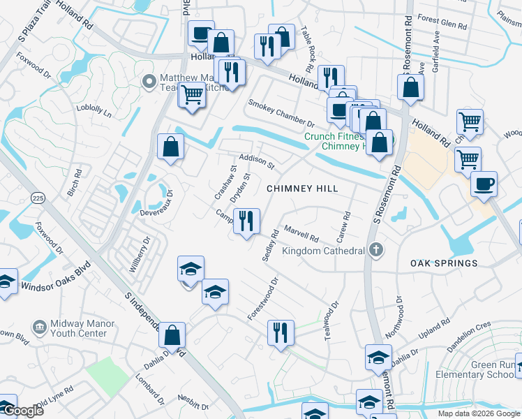 map of restaurants, bars, coffee shops, grocery stores, and more near 833 Chimney Hill Parkway in Virginia Beach