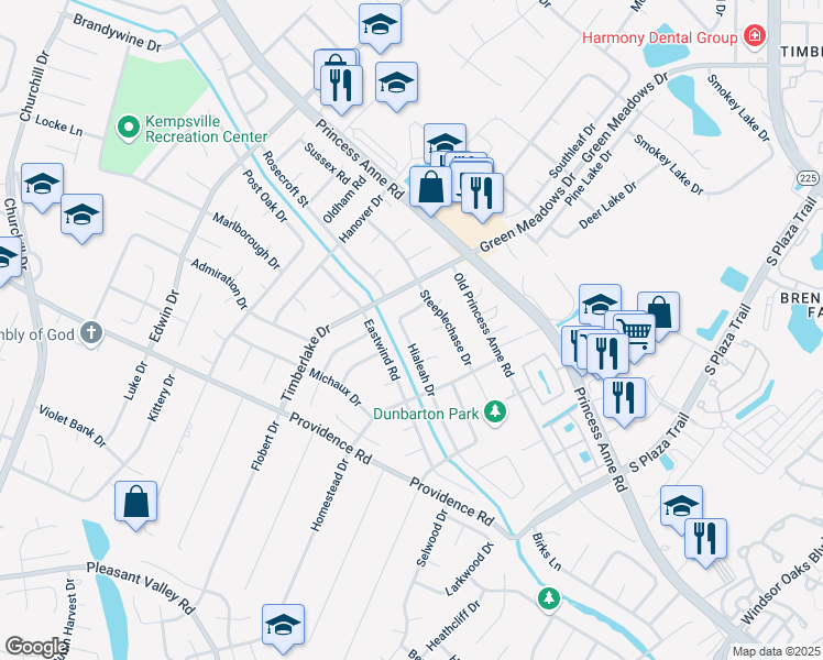 map of restaurants, bars, coffee shops, grocery stores, and more near 4587 Hialeah Drive in Virginia Beach