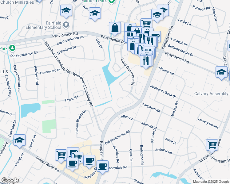 map of restaurants, bars, coffee shops, grocery stores, and more near 1089 Lord Dunmore Drive in Virginia Beach