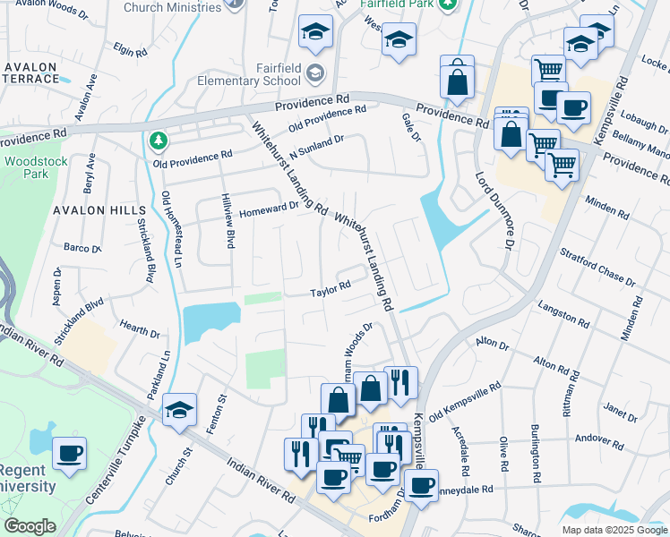 map of restaurants, bars, coffee shops, grocery stores, and more near 5436 Whitehurst Arch in Virginia Beach