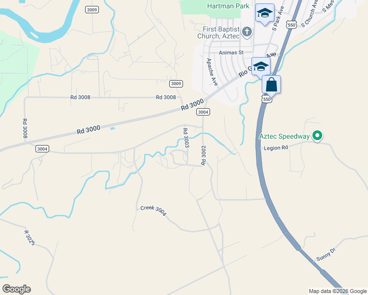 map of restaurants, bars, coffee shops, grocery stores, and more near 28-66 Road 3003 in Aztec