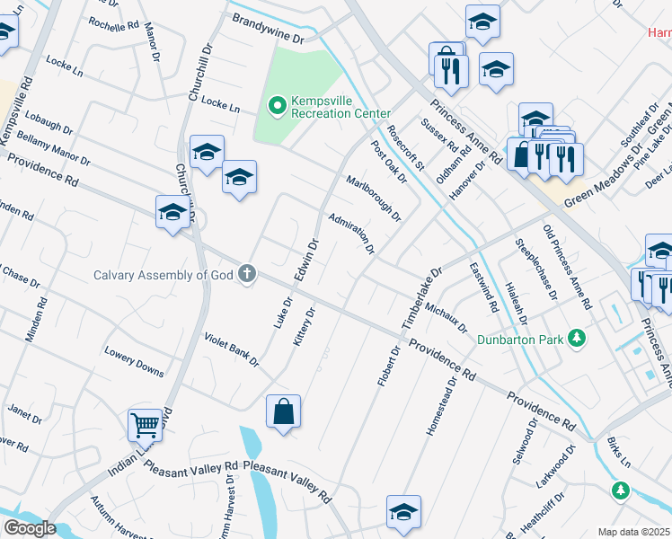 map of restaurants, bars, coffee shops, grocery stores, and more near 4849 Ashmeade Court in Virginia Beach