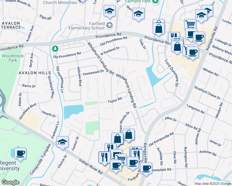 map of restaurants, bars, coffee shops, grocery stores, and more near 5436 Whitehurst Arch in Virginia Beach