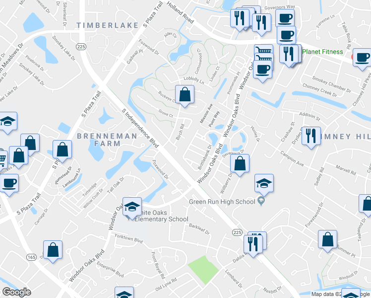 map of restaurants, bars, coffee shops, grocery stores, and more near 853 Brittlebank Drive in Virginia Beach