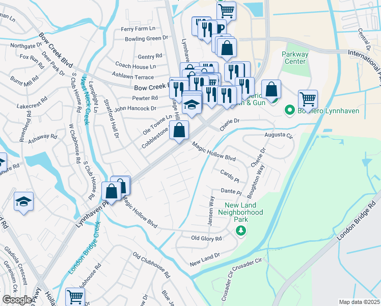 map of restaurants, bars, coffee shops, grocery stores, and more near 2965 Talon Court in Virginia Beach