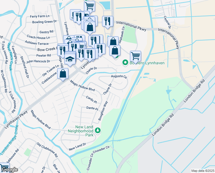 map of restaurants, bars, coffee shops, grocery stores, and more near 2904 Bamberg Place in Virginia Beach