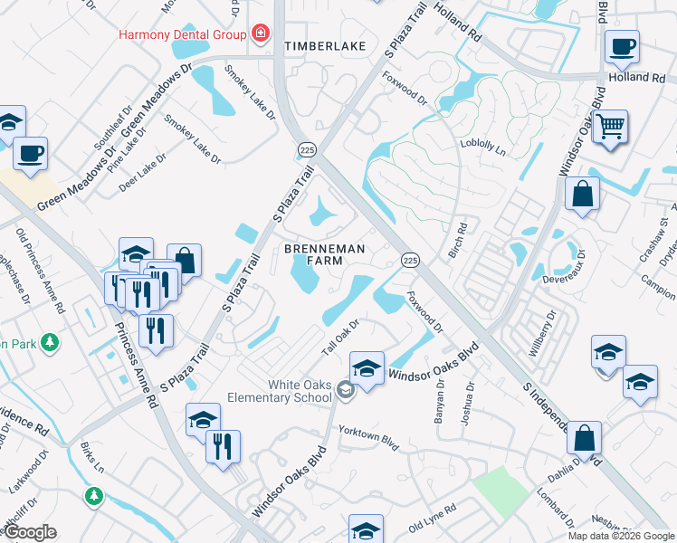 map of restaurants, bars, coffee shops, grocery stores, and more near 4533 Leamore Square Road in Virginia Beach