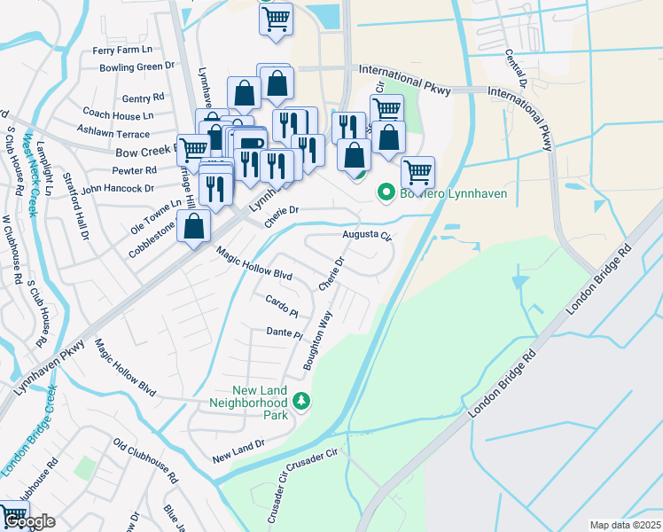 map of restaurants, bars, coffee shops, grocery stores, and more near 2904 Bamberg Place in Virginia Beach