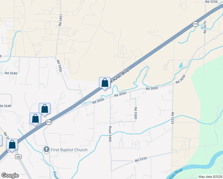 map of restaurants, bars, coffee shops, grocery stores, and more near 276-298 Road 3050 in Aztec