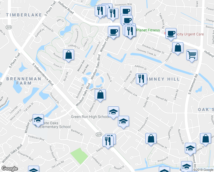 map of restaurants, bars, coffee shops, grocery stores, and more near 921 Hunley Drive in Virginia Beach