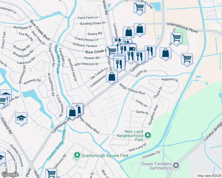 map of restaurants, bars, coffee shops, grocery stores, and more near 3006 Dekolta Court in Virginia Beach