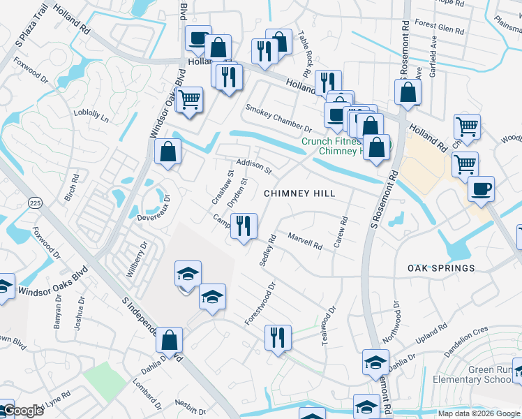 map of restaurants, bars, coffee shops, grocery stores, and more near 833 Chimney Hill Parkway in Virginia Beach