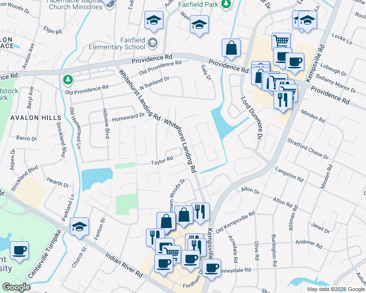 map of restaurants, bars, coffee shops, grocery stores, and more near 5301 Jeffreys Lane in Virginia Beach