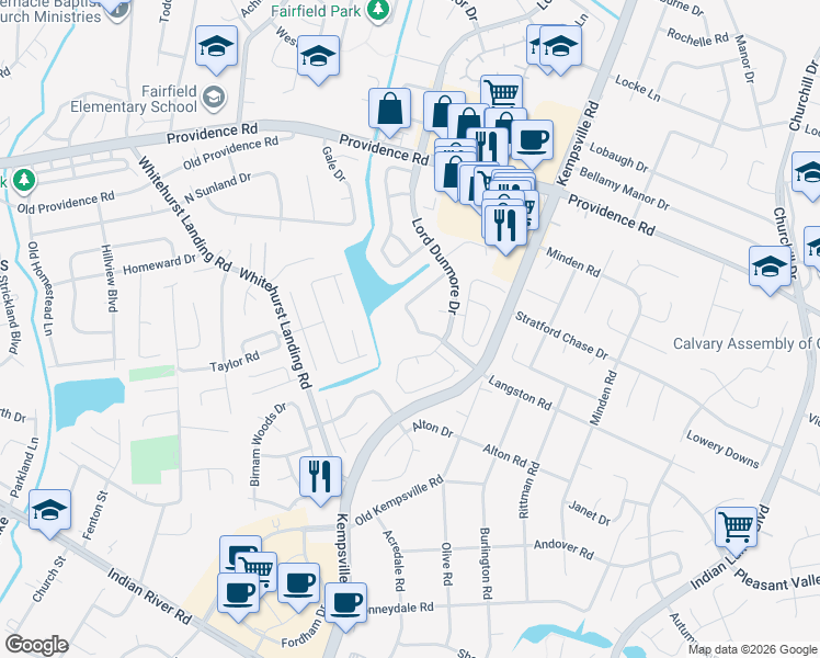 map of restaurants, bars, coffee shops, grocery stores, and more near 1089 Lord Dunmore Drive in Virginia Beach
