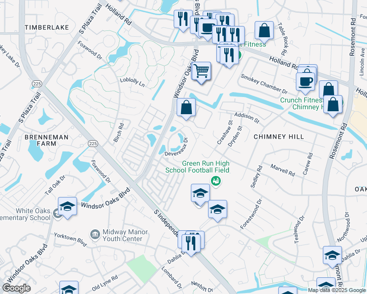 map of restaurants, bars, coffee shops, grocery stores, and more near 860 Devereaux Drive in Virginia Beach