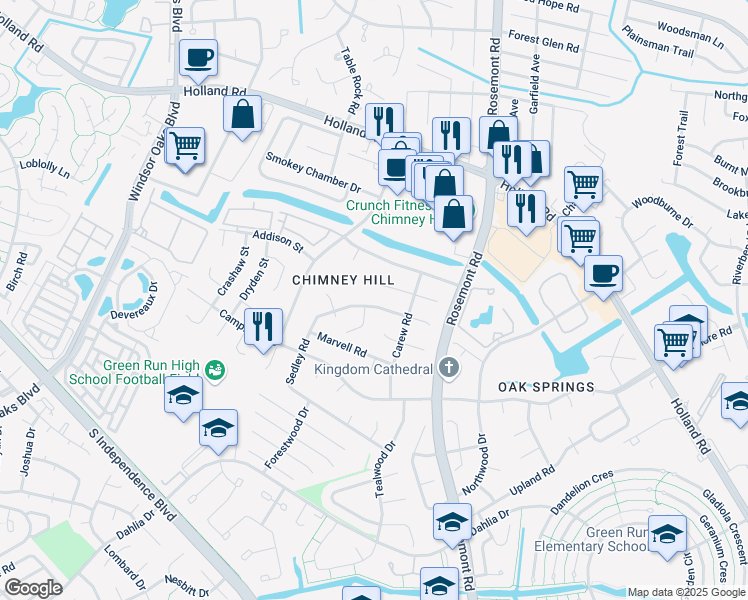 map of restaurants, bars, coffee shops, grocery stores, and more near 844 Sedley Road in Virginia Beach