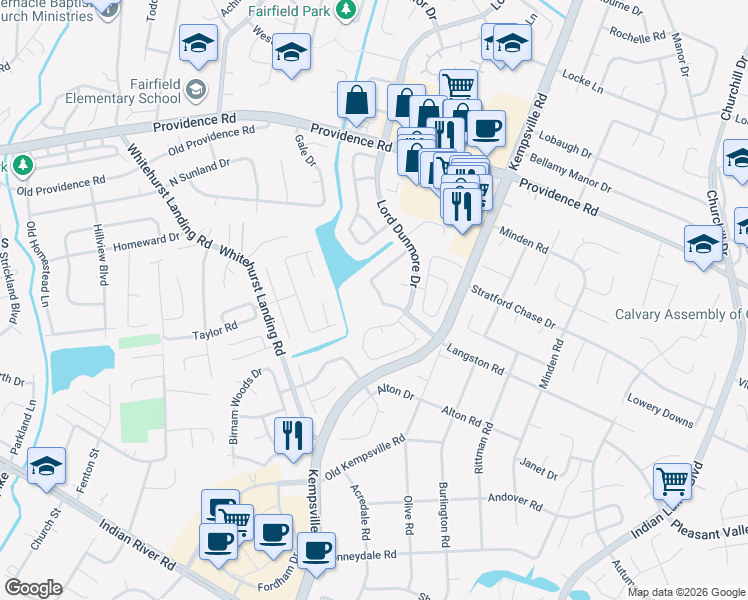 map of restaurants, bars, coffee shops, grocery stores, and more near 1089 Lord Dunmore Drive in Virginia Beach