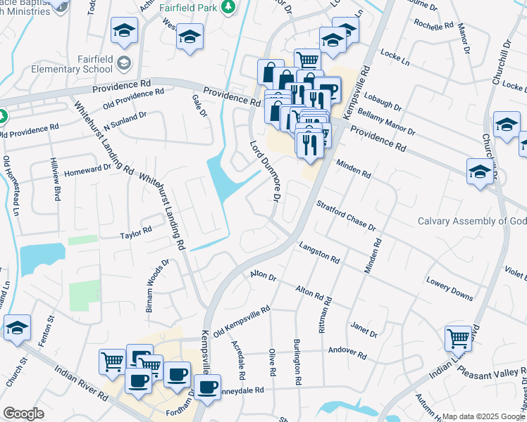 map of restaurants, bars, coffee shops, grocery stores, and more near 5441 Chatham Hall Drive in Virginia Beach