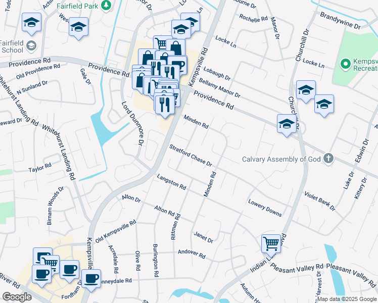 map of restaurants, bars, coffee shops, grocery stores, and more near 5116 Stratford Chase Drive in Virginia Beach