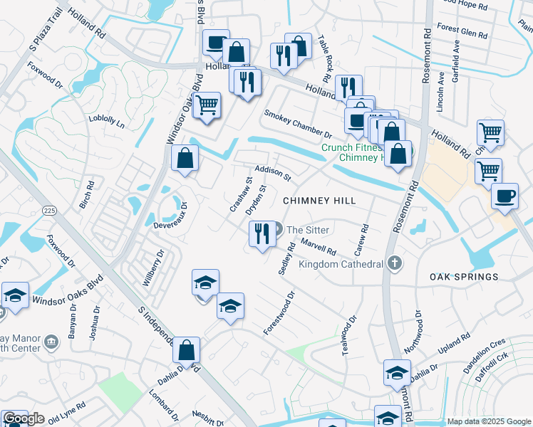 map of restaurants, bars, coffee shops, grocery stores, and more near 3600 Dryden Court in Virginia Beach