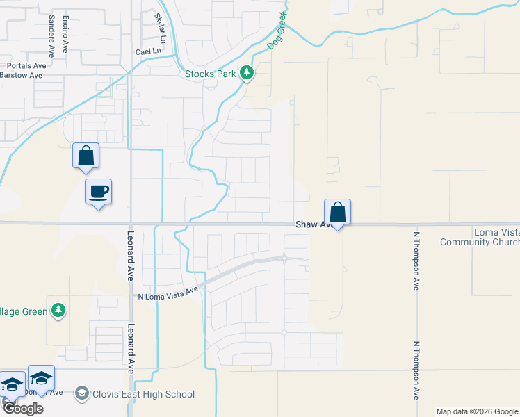 map of restaurants, bars, coffee shops, grocery stores, and more near 4139 Sierra Madre Avenue in Clovis