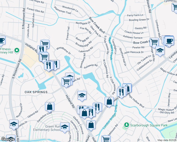 map of restaurants, bars, coffee shops, grocery stores, and more near 929 Pocasset Court in Virginia Beach