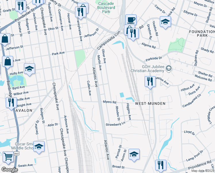 map of restaurants, bars, coffee shops, grocery stores, and more near 1808 Oliver Avenue in Chesapeake
