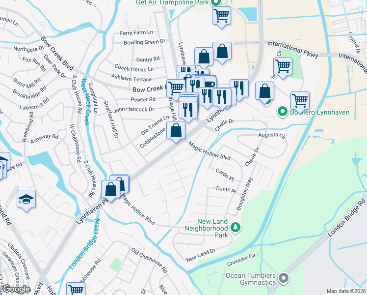 map of restaurants, bars, coffee shops, grocery stores, and more near 3007 Dedi Court in Virginia Beach
