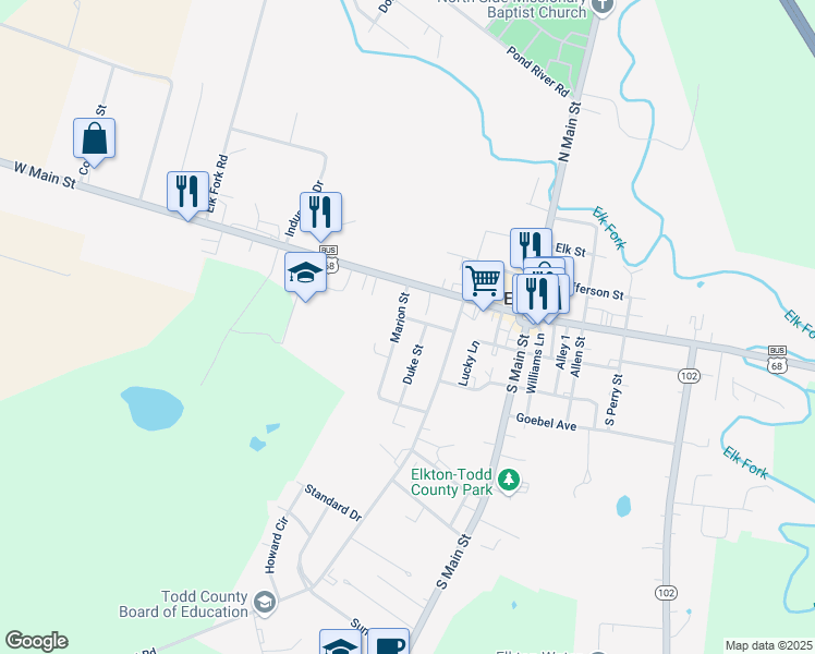 map of restaurants, bars, coffee shops, grocery stores, and more near 201 Marion Street in Elkton