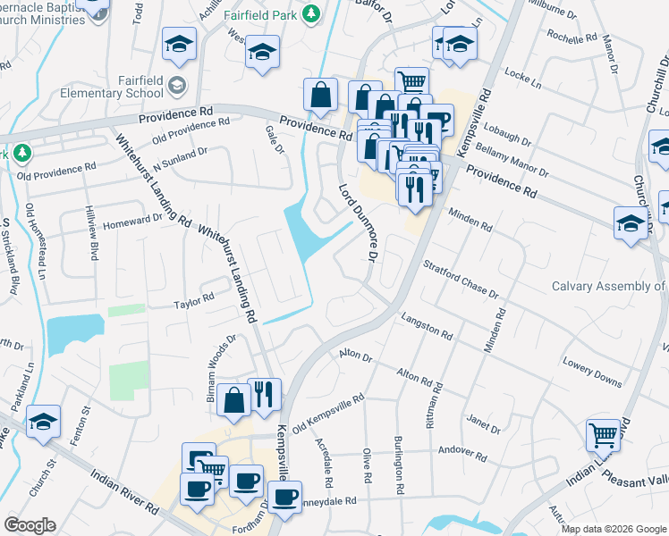 map of restaurants, bars, coffee shops, grocery stores, and more near 1089 Lord Dunmore Drive in Virginia Beach