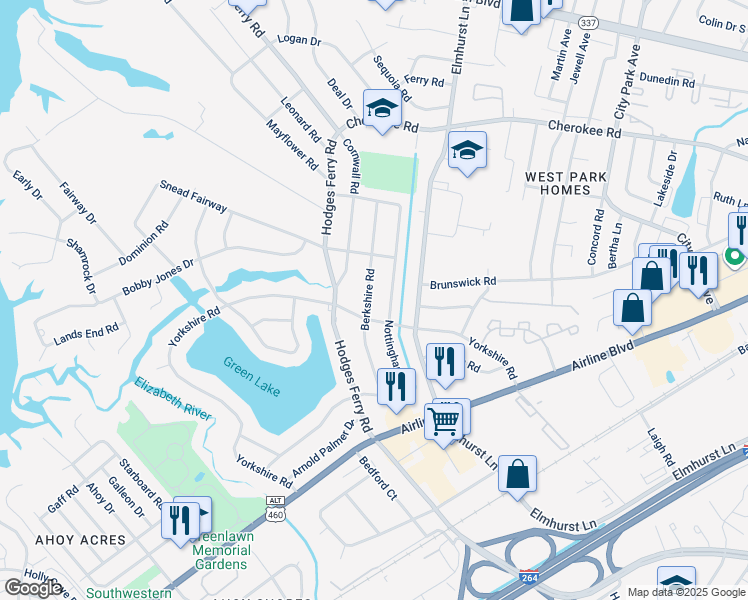 map of restaurants, bars, coffee shops, grocery stores, and more near 613 Berkshire Road in Portsmouth