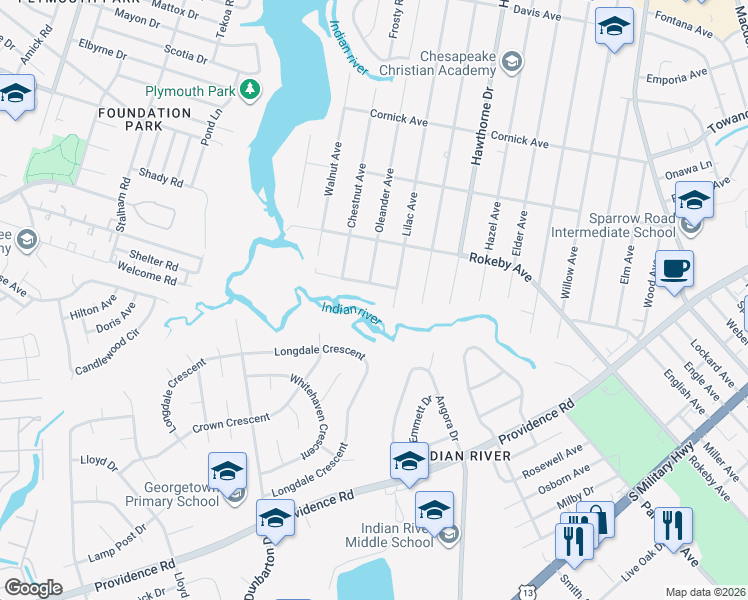 map of restaurants, bars, coffee shops, grocery stores, and more near 3603 Mc Neal Avenue in Chesapeake