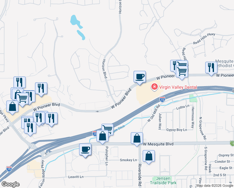 map of restaurants, bars, coffee shops, grocery stores, and more near 344 Tuscany Circle in Mesquite
