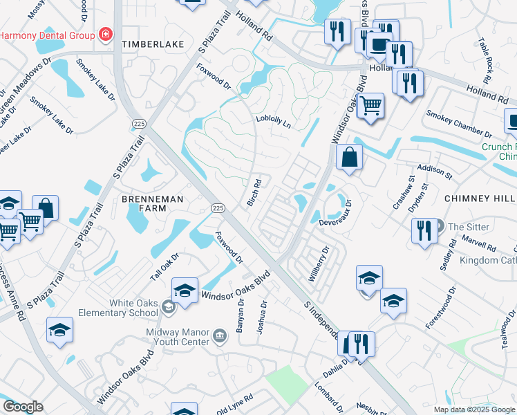 map of restaurants, bars, coffee shops, grocery stores, and more near 4119 Birch Court in Virginia Beach