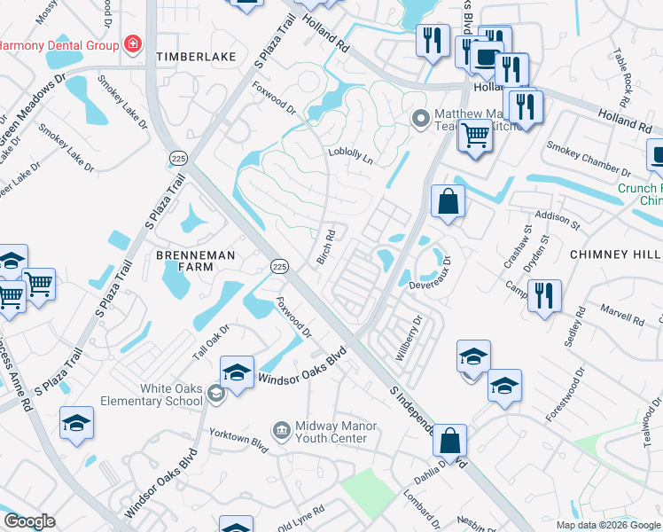 map of restaurants, bars, coffee shops, grocery stores, and more near 4119 Birch Court in Virginia Beach
