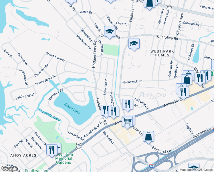 map of restaurants, bars, coffee shops, grocery stores, and more near 613 Berkshire Road in Portsmouth