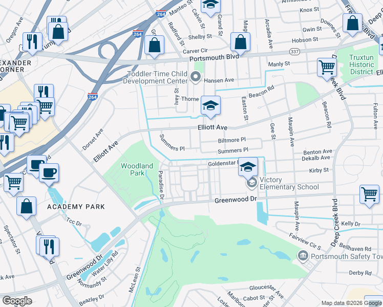 map of restaurants, bars, coffee shops, grocery stores, and more near 3 Palmett Street in Portsmouth