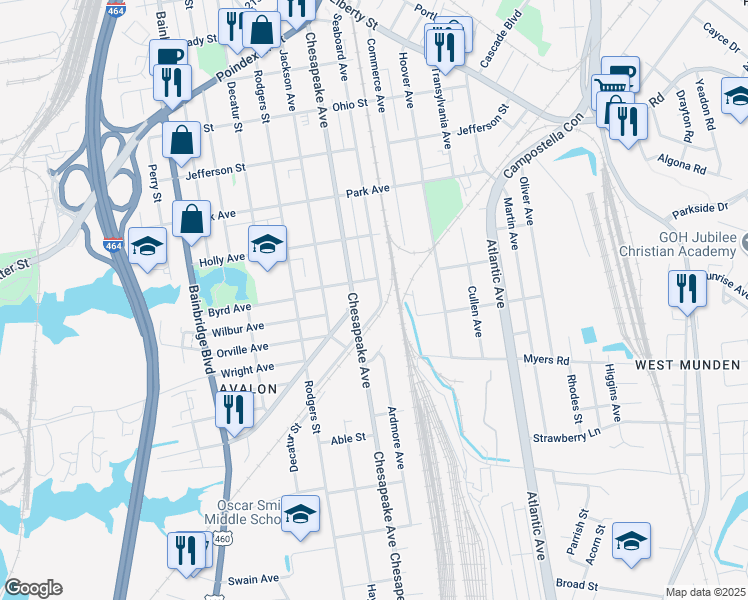 map of restaurants, bars, coffee shops, grocery stores, and more near 1616 Seaboard Avenue in Chesapeake