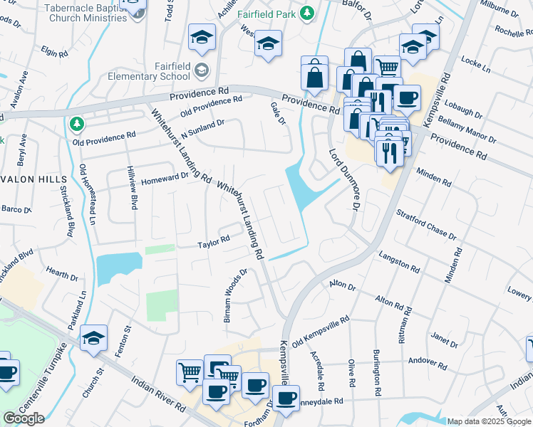 map of restaurants, bars, coffee shops, grocery stores, and more near 997 Cedar Forest Drive in Virginia Beach