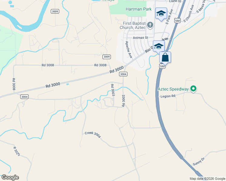 map of restaurants, bars, coffee shops, grocery stores, and more near 28 Road 3003 in Aztec