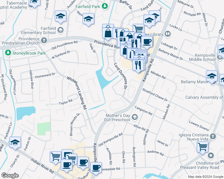 map of restaurants, bars, coffee shops, grocery stores, and more near 5404 Chatham Hall Drive in Virginia Beach