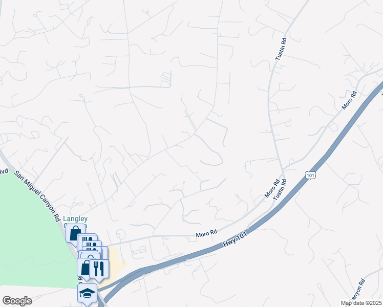 map of restaurants, bars, coffee shops, grocery stores, and more near 7417 Langley Canyon Road in Salinas