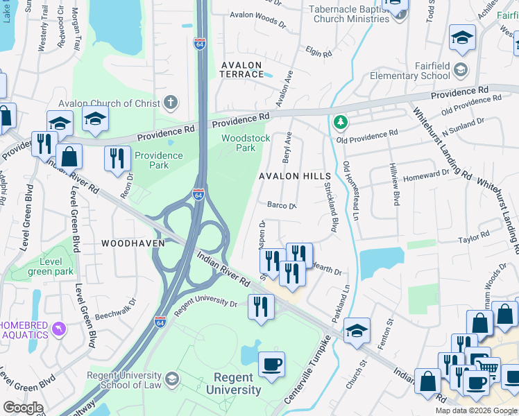 map of restaurants, bars, coffee shops, grocery stores, and more near 968 Josephine Crescent in Virginia Beach