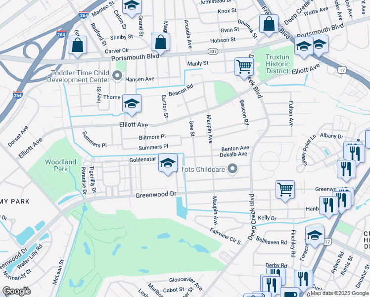map of restaurants, bars, coffee shops, grocery stores, and more near 400 Summers Place in Portsmouth
