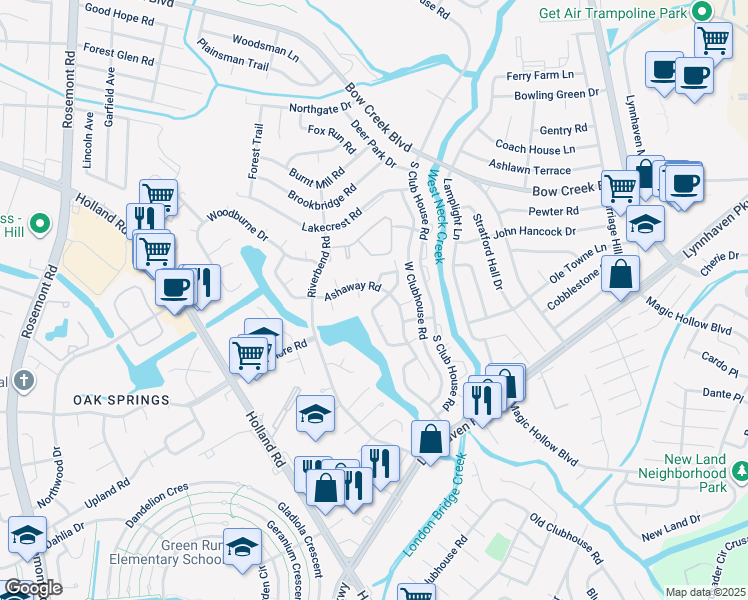 map of restaurants, bars, coffee shops, grocery stores, and more near 1013 Blue Spring Lane in Virginia Beach
