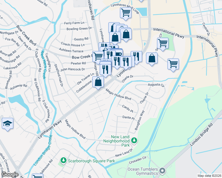 map of restaurants, bars, coffee shops, grocery stores, and more near 2916 Theodorus Court in Virginia Beach
